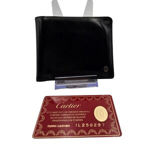 Cartier Must de Cartier Black Leather Bifold Wallet Silver Logo IL250297